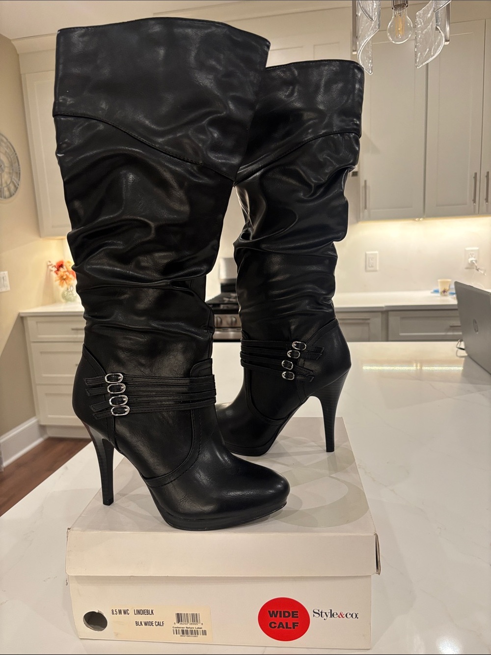 Style & Co. Black Slouch Knee-High Stiletto Boots wide calf